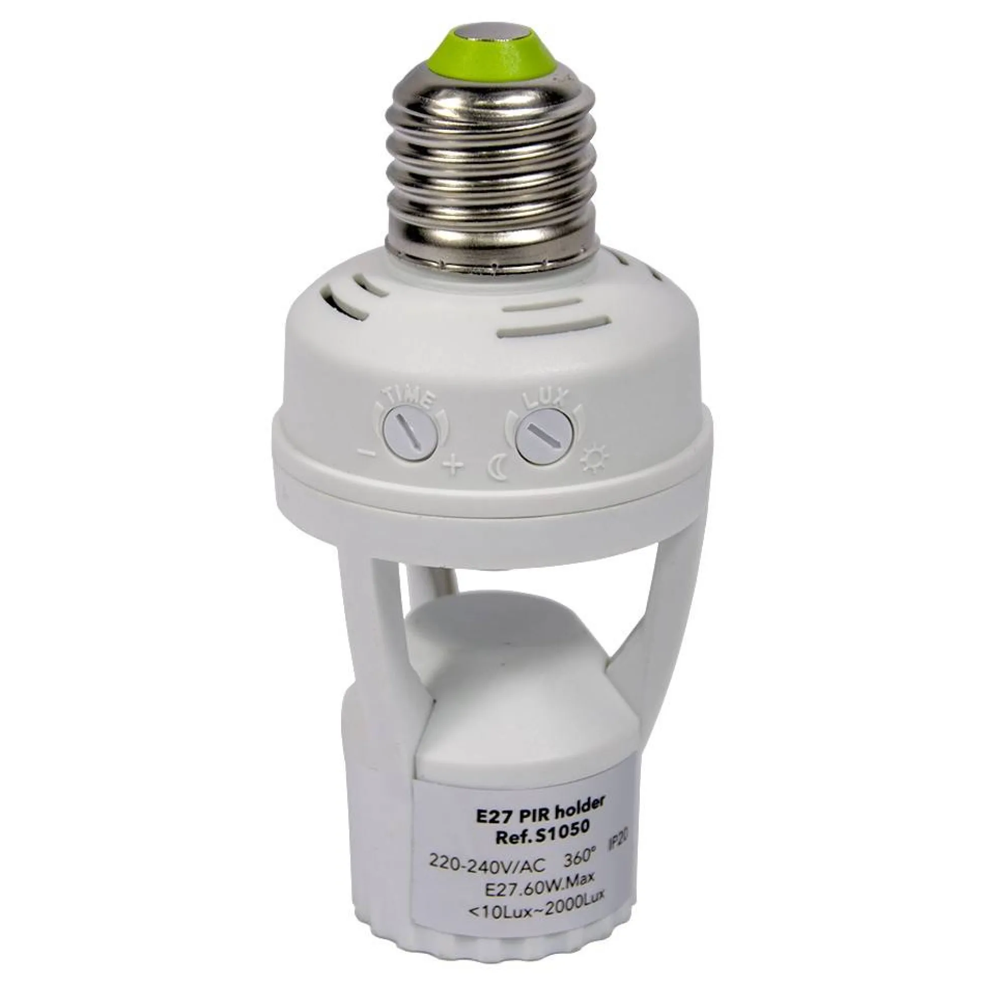 Adaptador para bombilla LED E27 con sensor de movimiento PIR 360º IP20