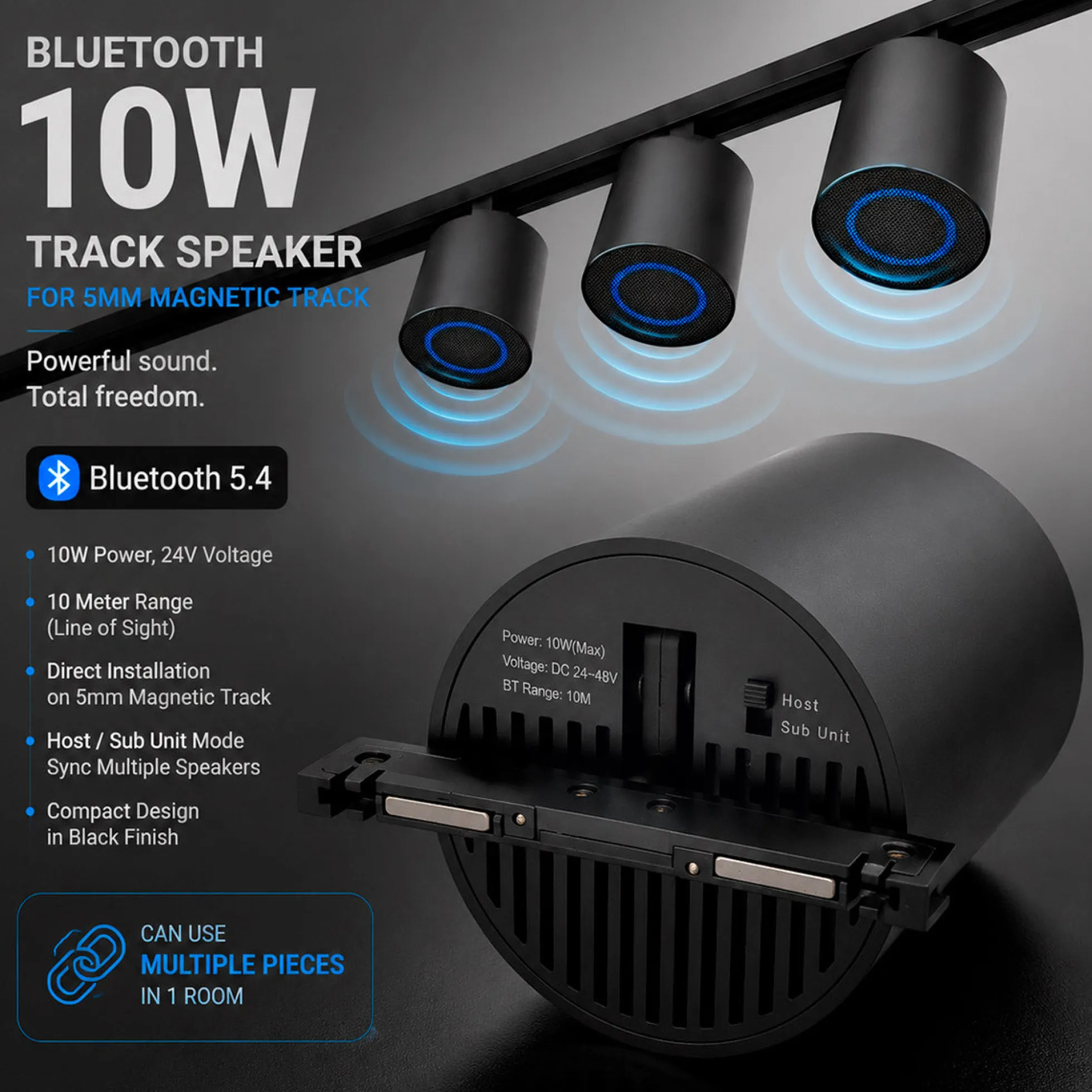 Altavoz Bluetooth para carril magnético de 5mm - 10W - 24V