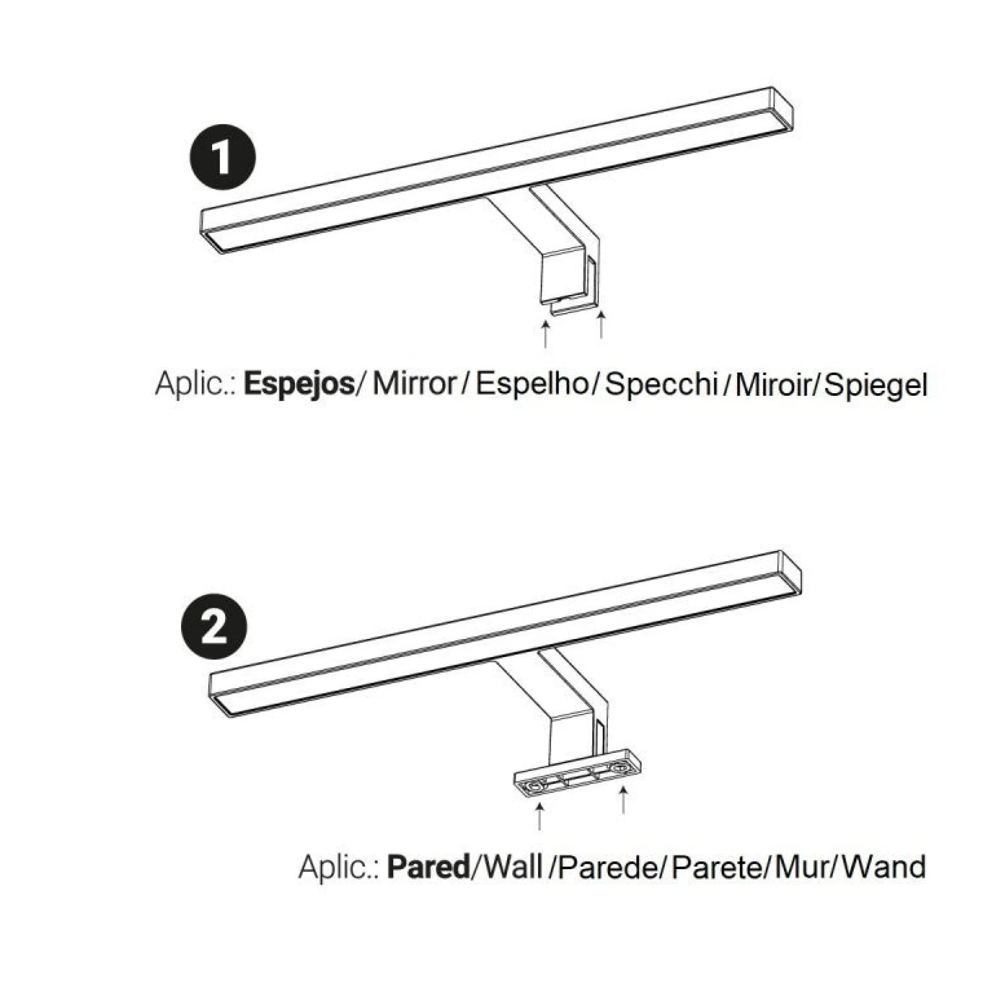Aplique de baño para espejo 5W - Fijación espejo y mueble - 30cm