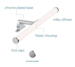 Aplique de baño tubular opal - 3 tipos de fijación - 6W - 540Lm - IP44 - 40cm