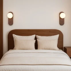 Aplique de pared bola cristal "SOMA" con interruptor - E27 - Madera