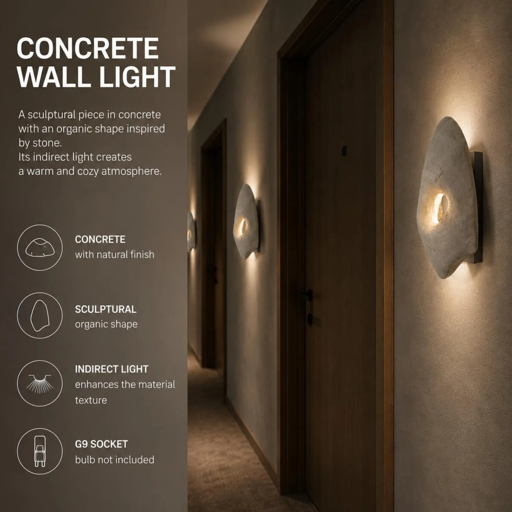 Aplique de pared cemento "GEODE" - Diseño orgánico - 1xG9