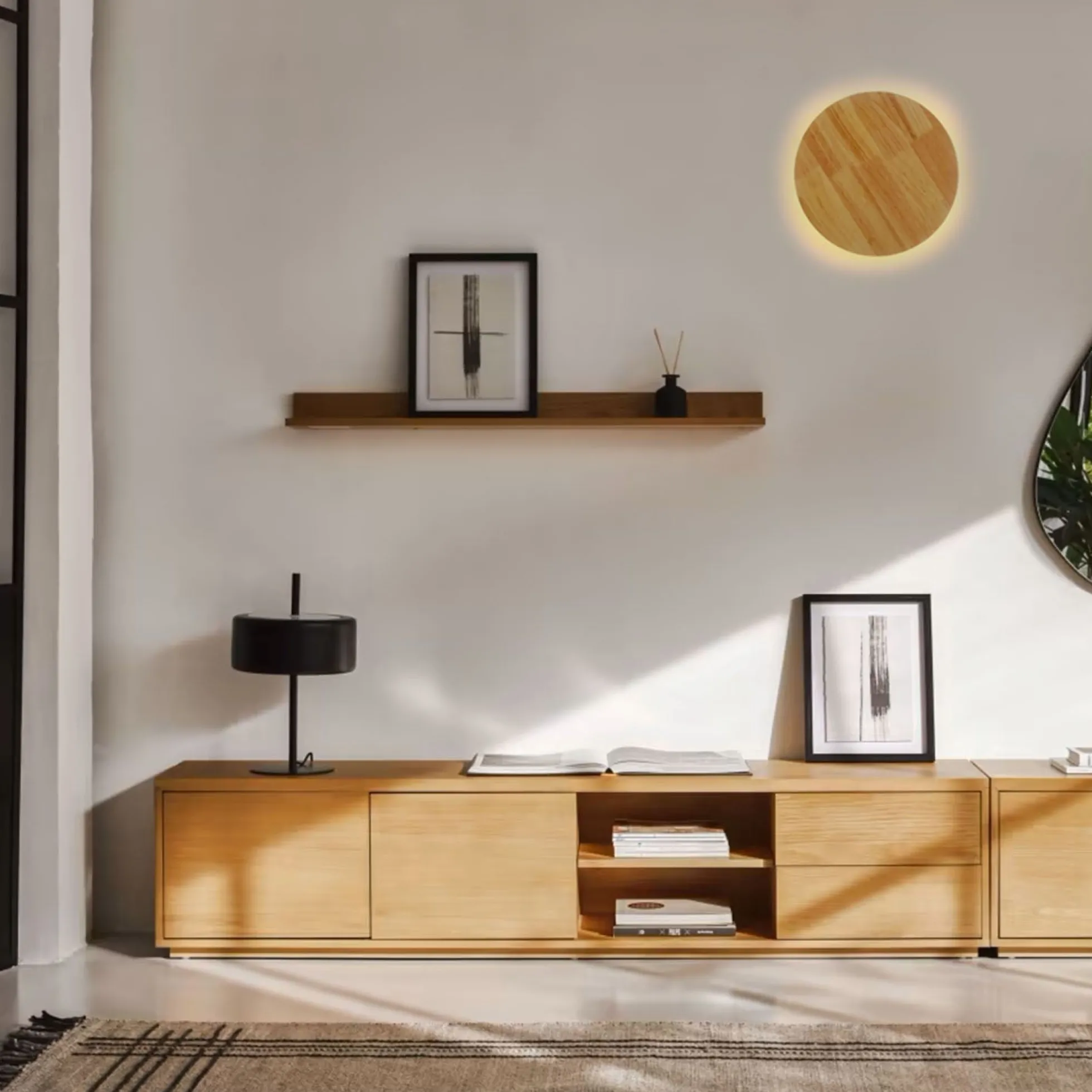 Aplique de pared circular en madera "Lune" - 12W - Ø 20cm