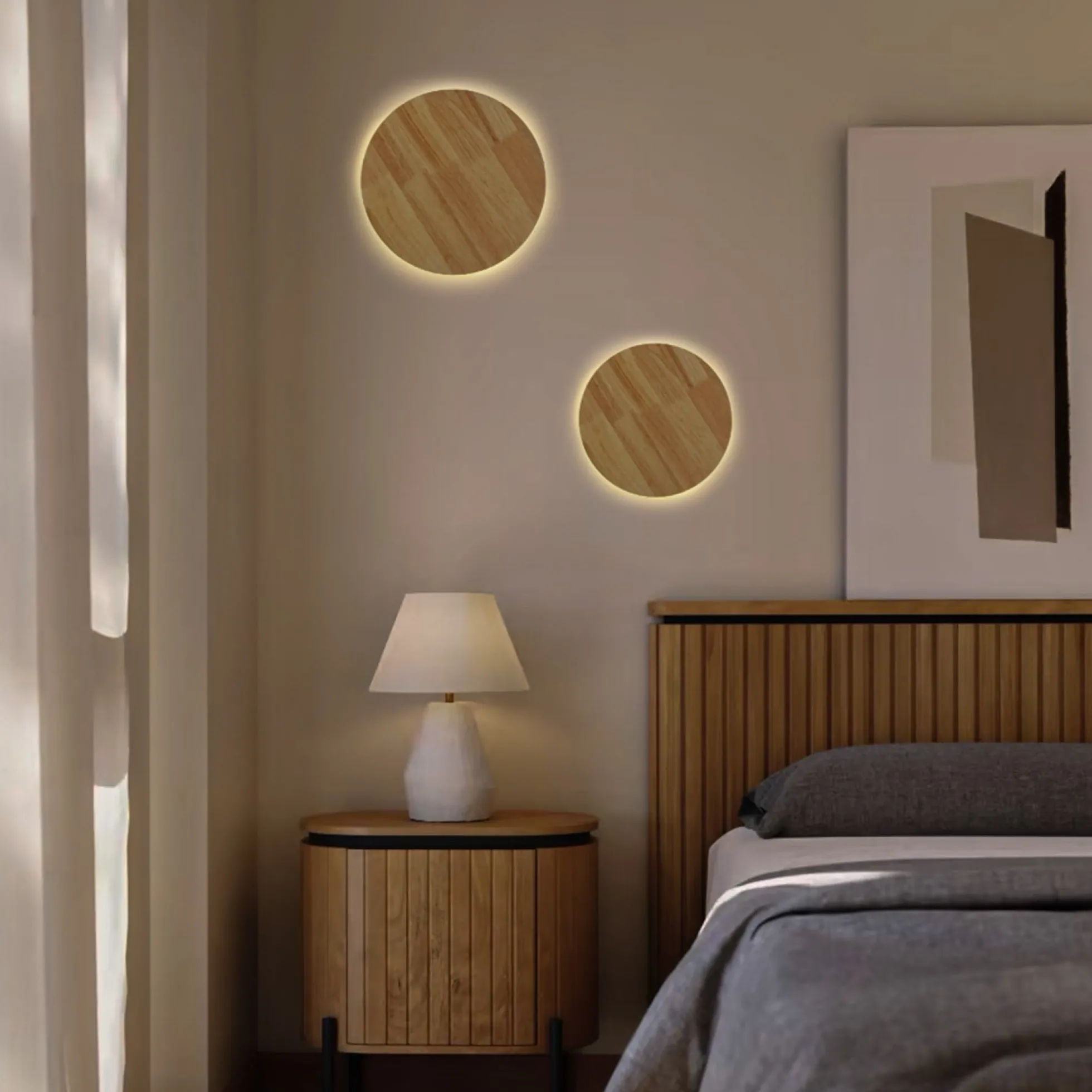 Aplique de pared circular en madera "Lune" - 12W - Ø 20cm
