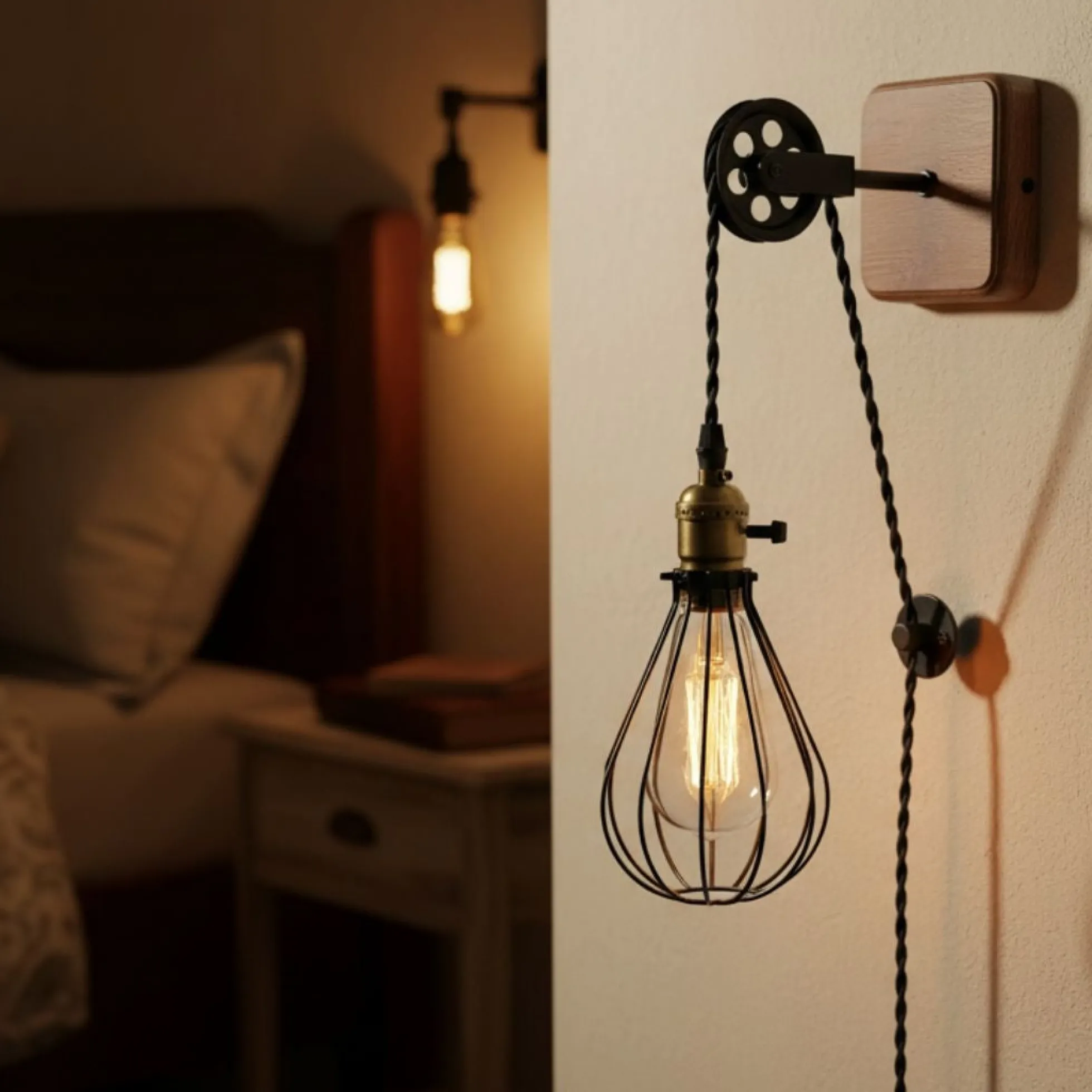 Aplique de pared colgante "PENDOL" - Con enchufe e interruptor - E27