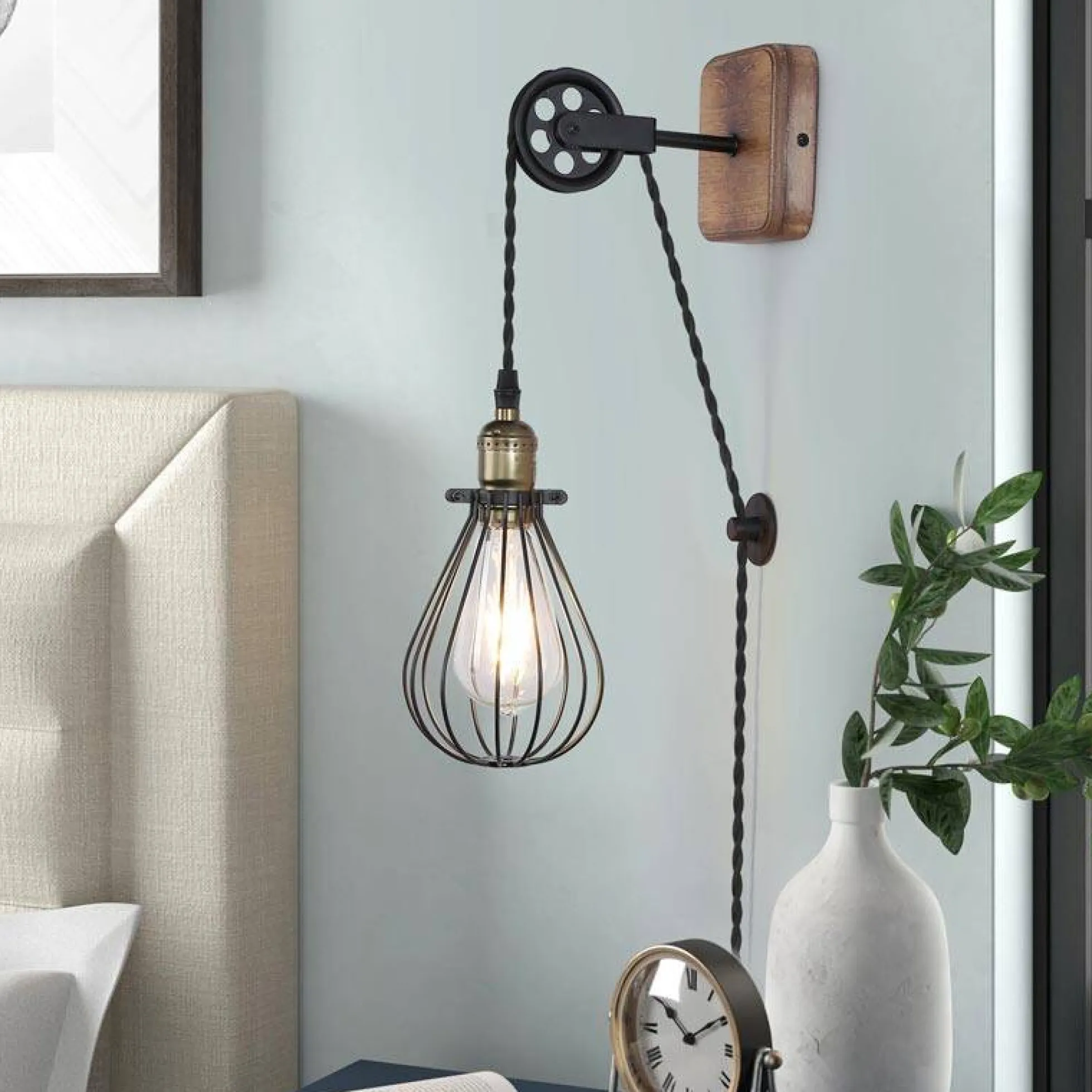 Aplique de pared colgante "PENDOL" - Con enchufe e interruptor - E27