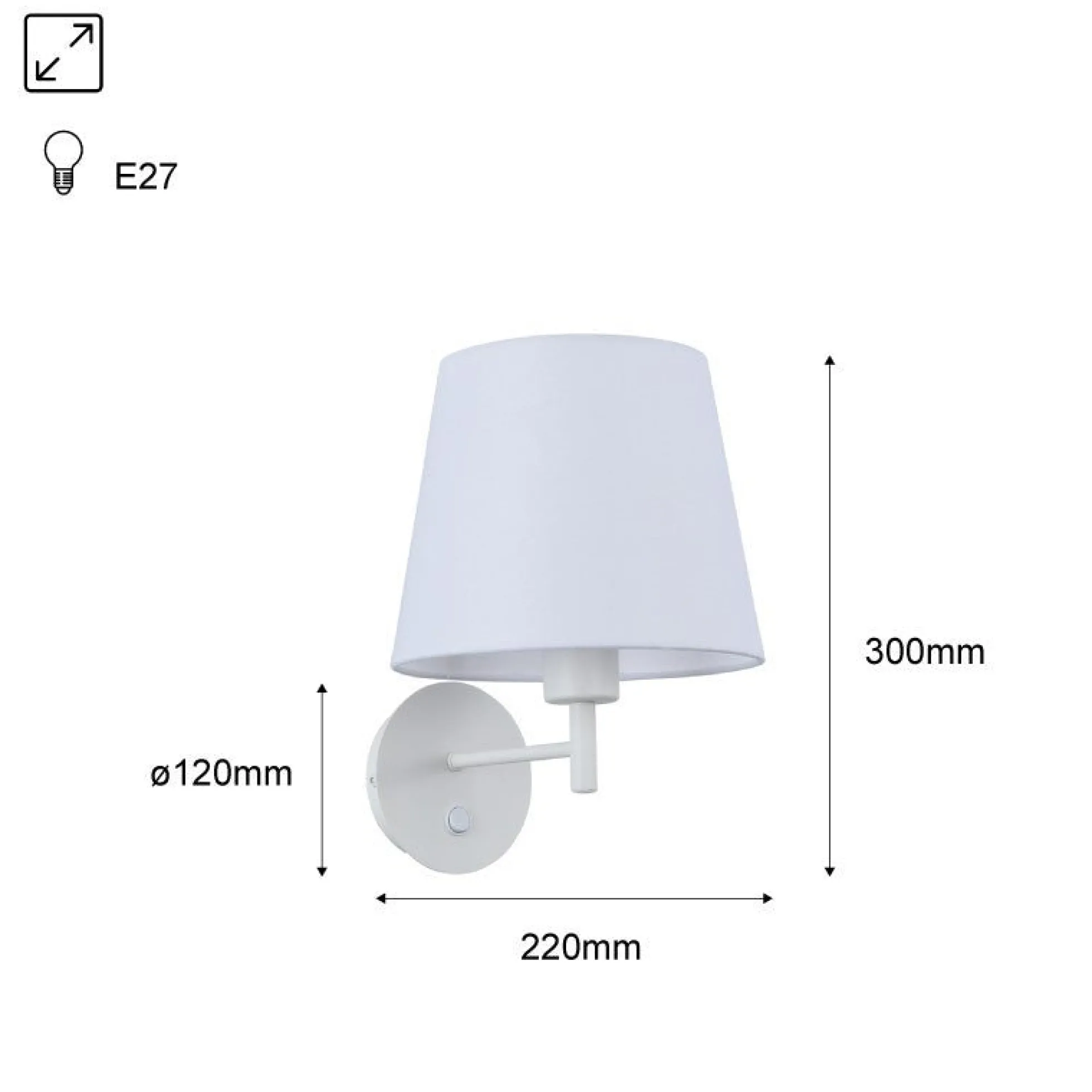 Aplique de pared con pantalla e interruptor Classic "RIGA" - E27