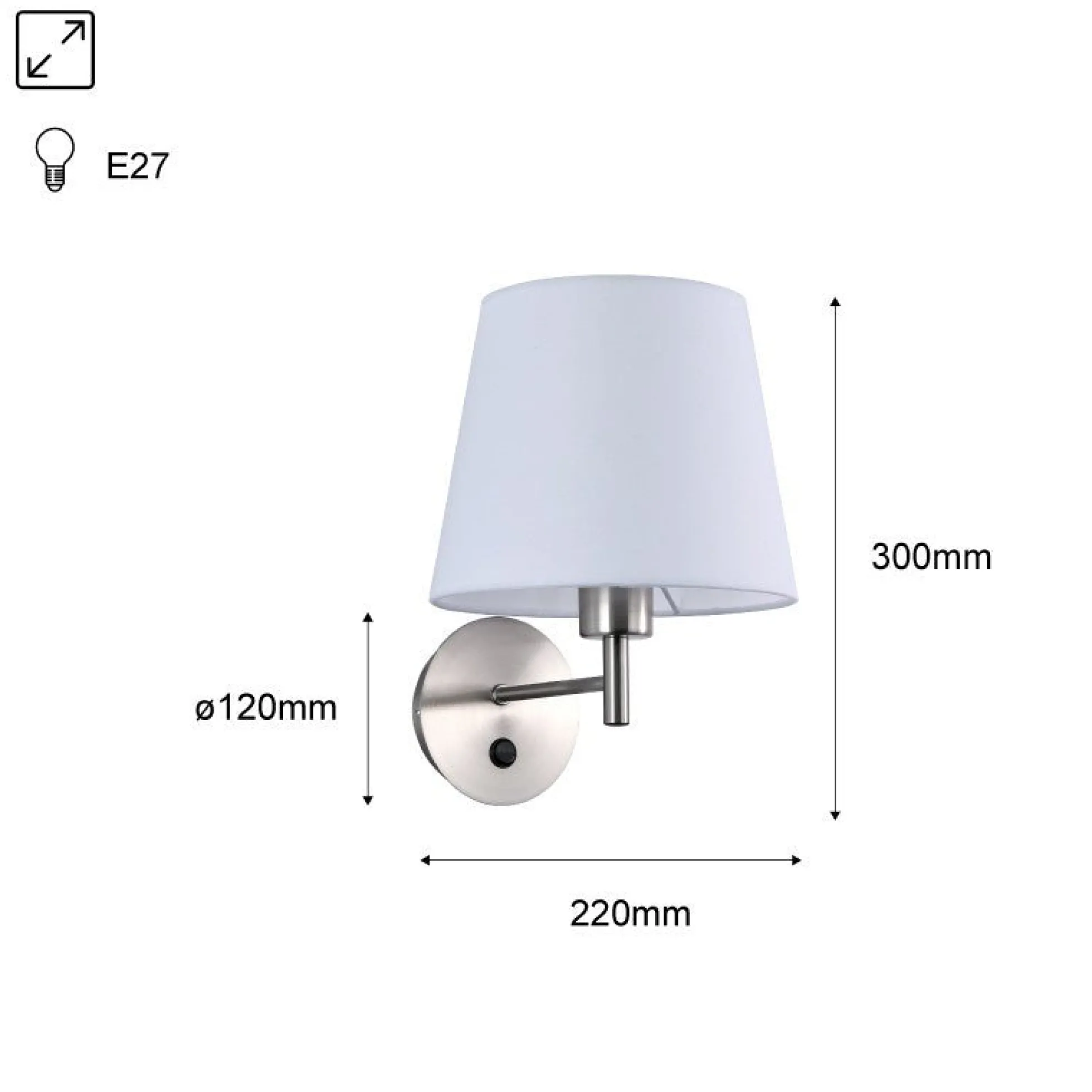 Aplique de pared con pantalla e interruptor Classic "RIGA" - E27