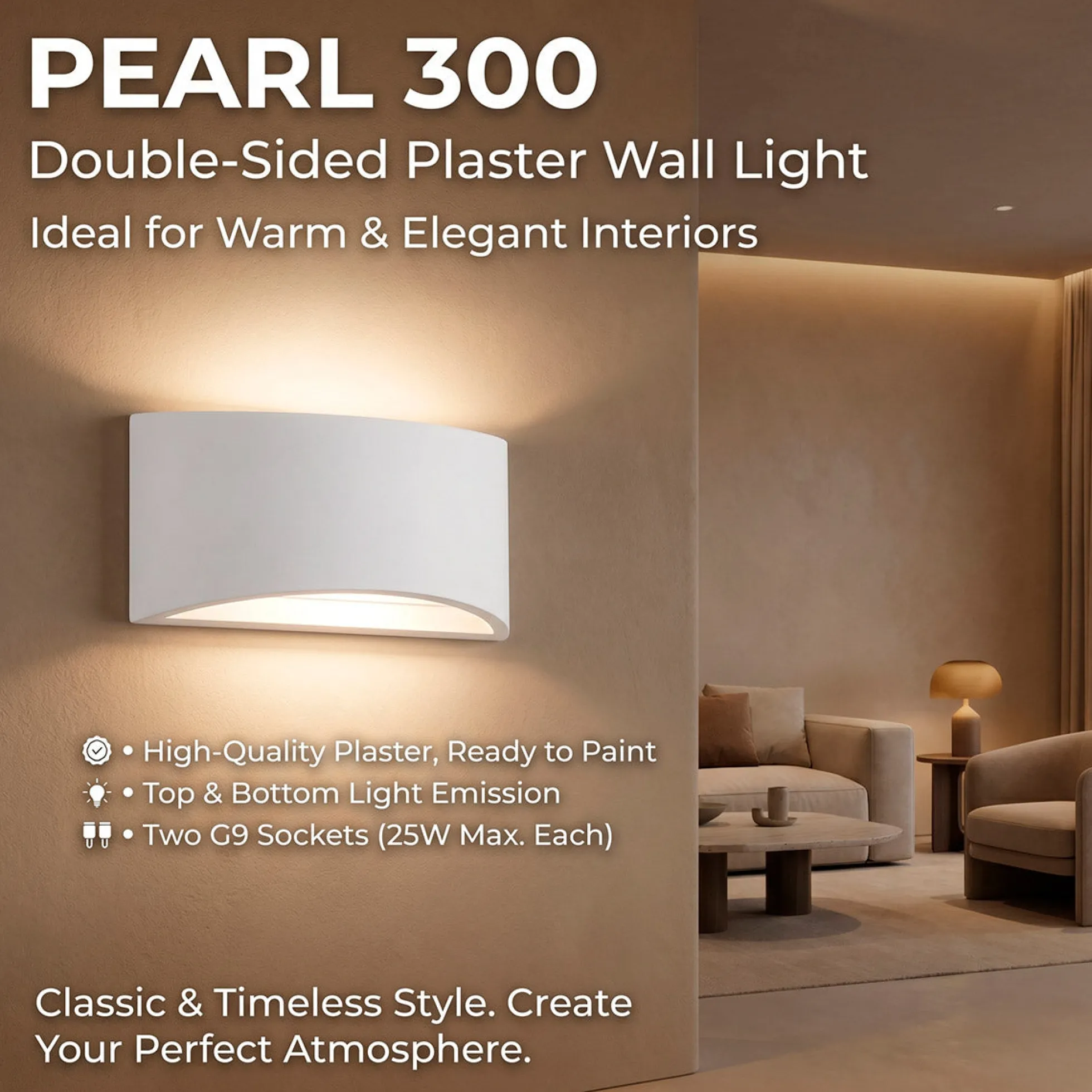 Aplique de pared de escayola "PEARL 300" - Doble cara - G9