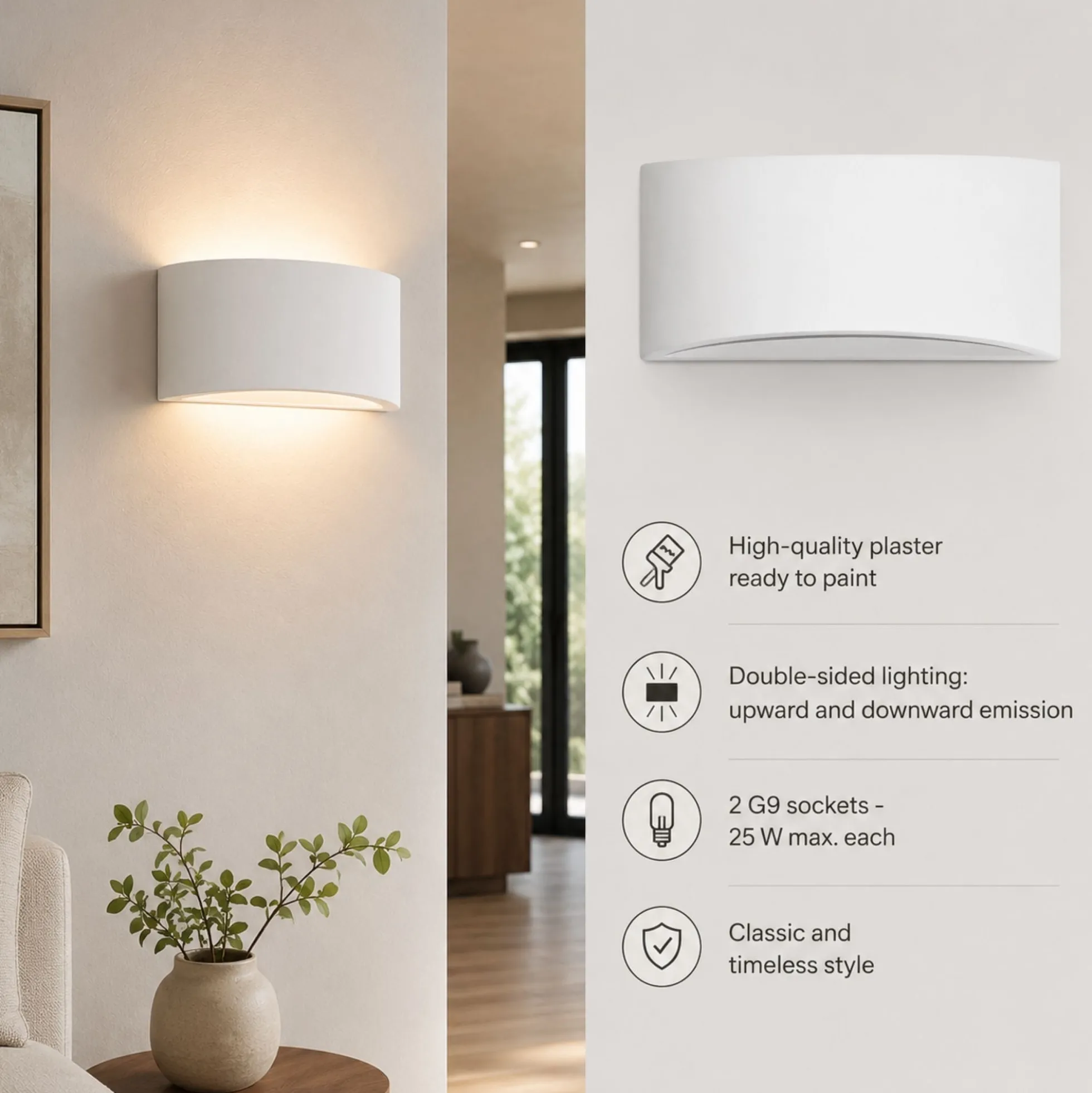 Aplique de pared de escayola "PEARL 300" - Doble cara - G9