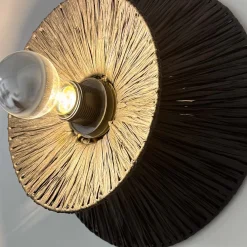Aplique de pared de fibra natural Rafia "HALLIE" - E27 - Interruptor y enchufe