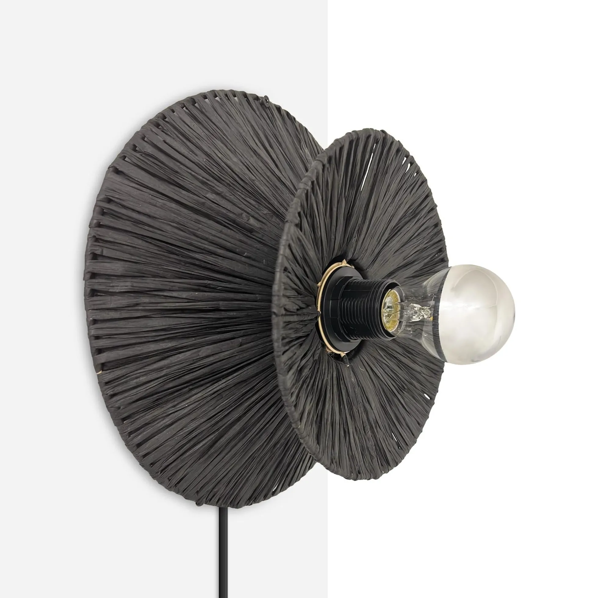Aplique de pared de fibra natural Rafia "HALLIE" - E27 - Interruptor y enchufe