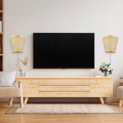 Aplique de pared de mimbre con enchufe