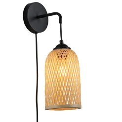 Aplique de pared de mimbre con enchufe