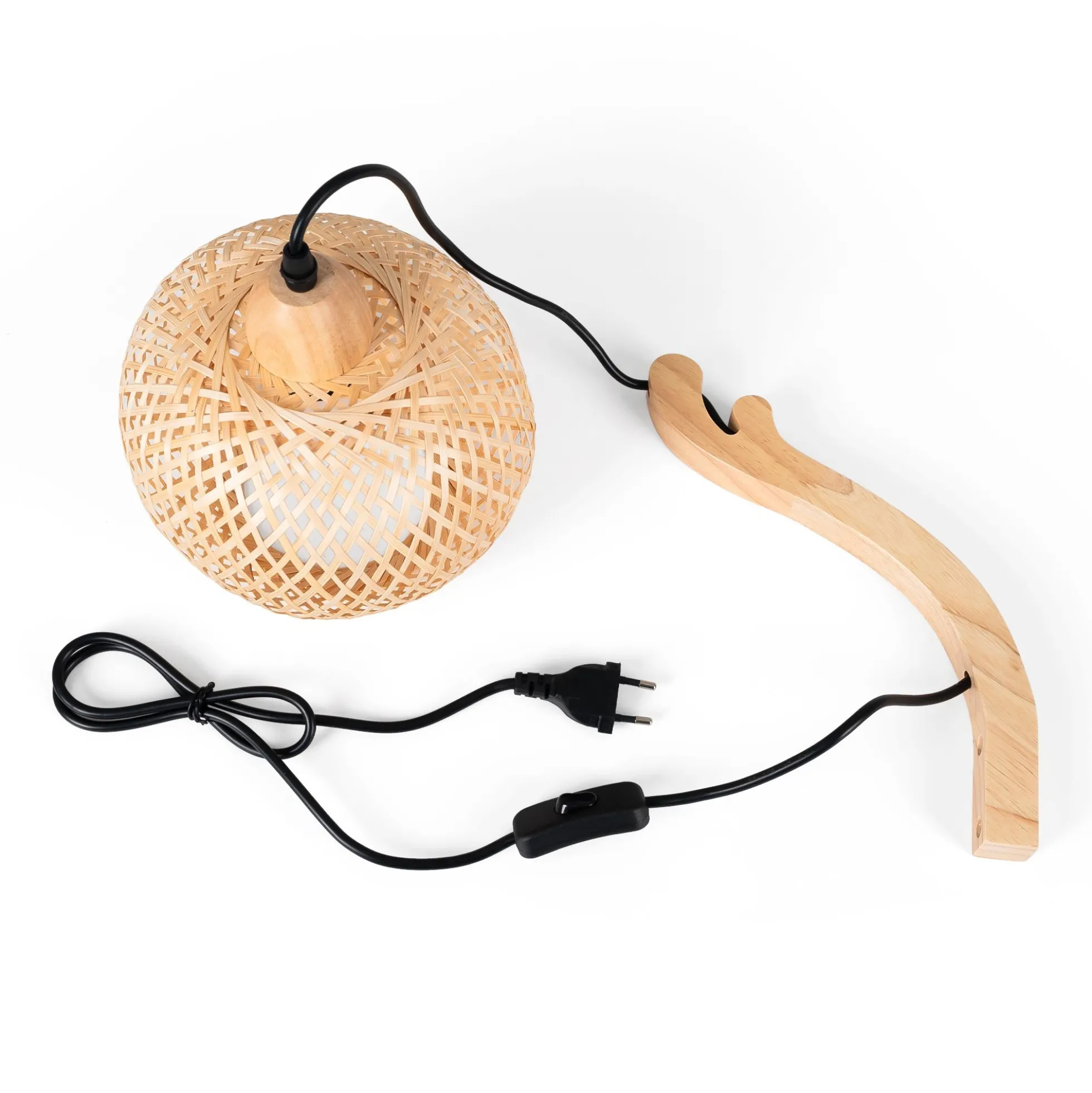 Aplique de pared de mimbre y madera "Phuket" - Con cable y enchufe - E27