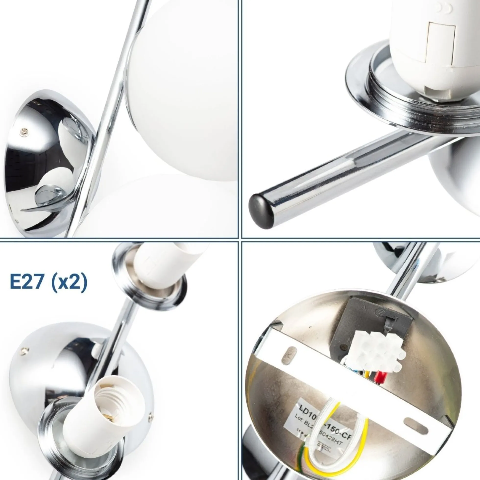 Aplique de pared doble bola cristal "VIC 150" - E27 - Ø 15cm