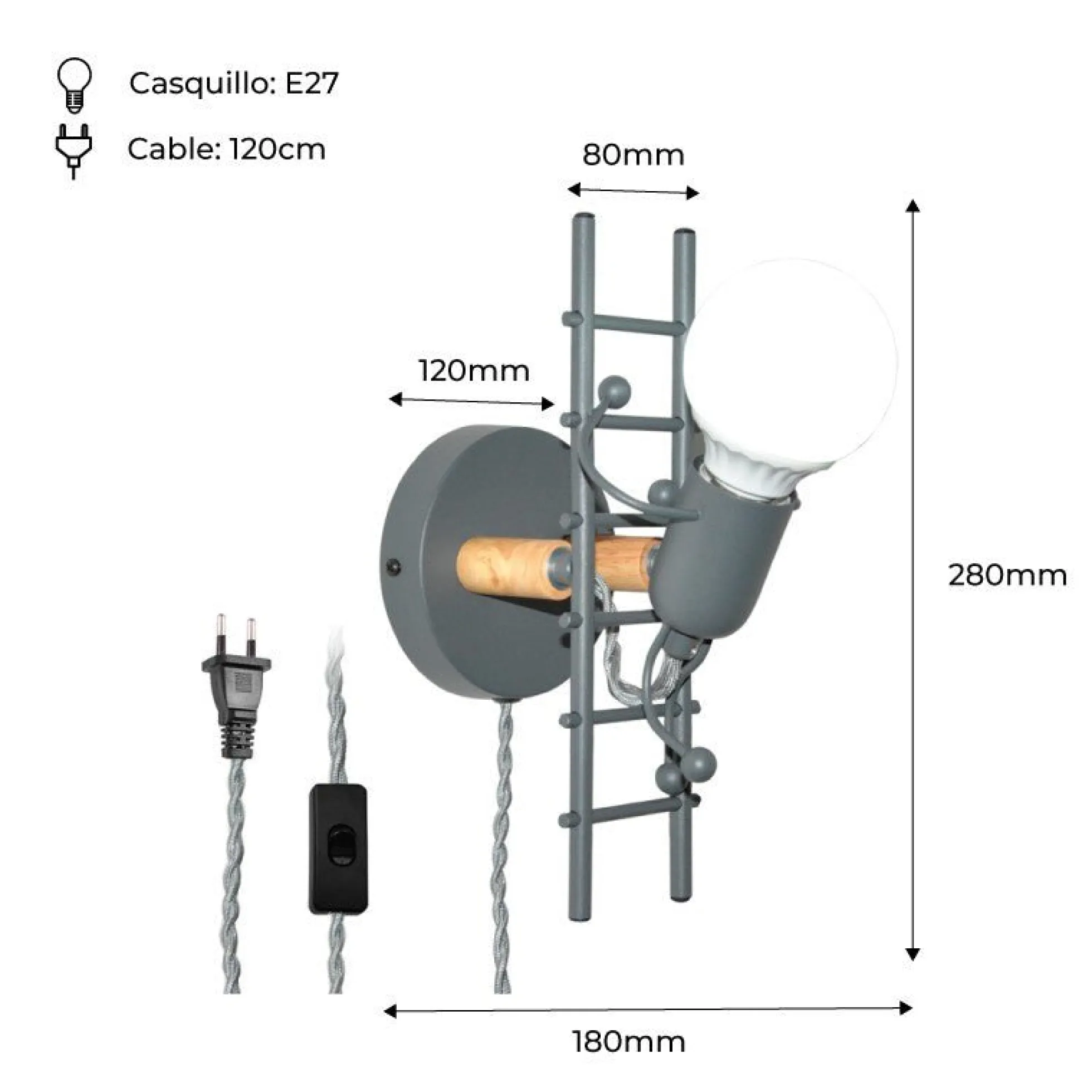 Aplique de Pared "Doll " - Con interruptor y enchufe - E27