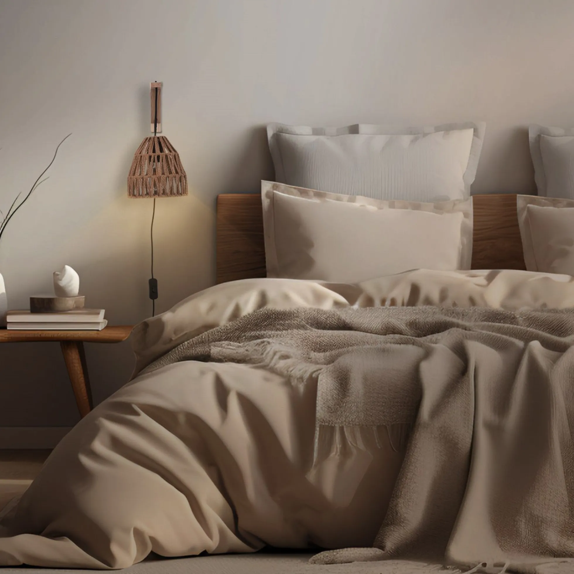 Aplique de pared en madera con pantalla de papel trenzado "Leo"