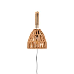 Aplique de pared en madera con pantalla de papel trenzado