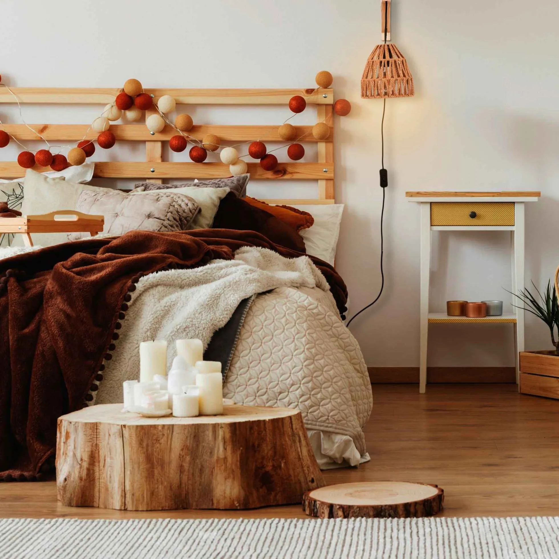 Aplique de pared en madera con pantalla de papel trenzado "Leo"