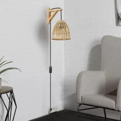 Aplique de pared en madera con pantalla de bambú "CESTA"