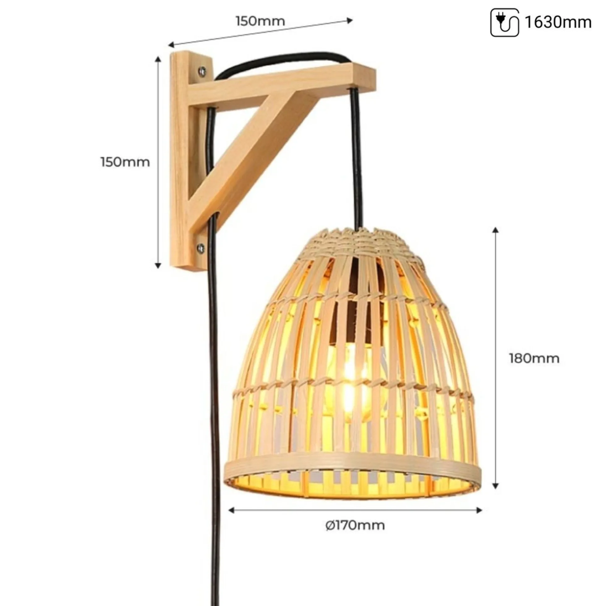 Aplique de pared en madera con pantalla de bambú "CESTA"