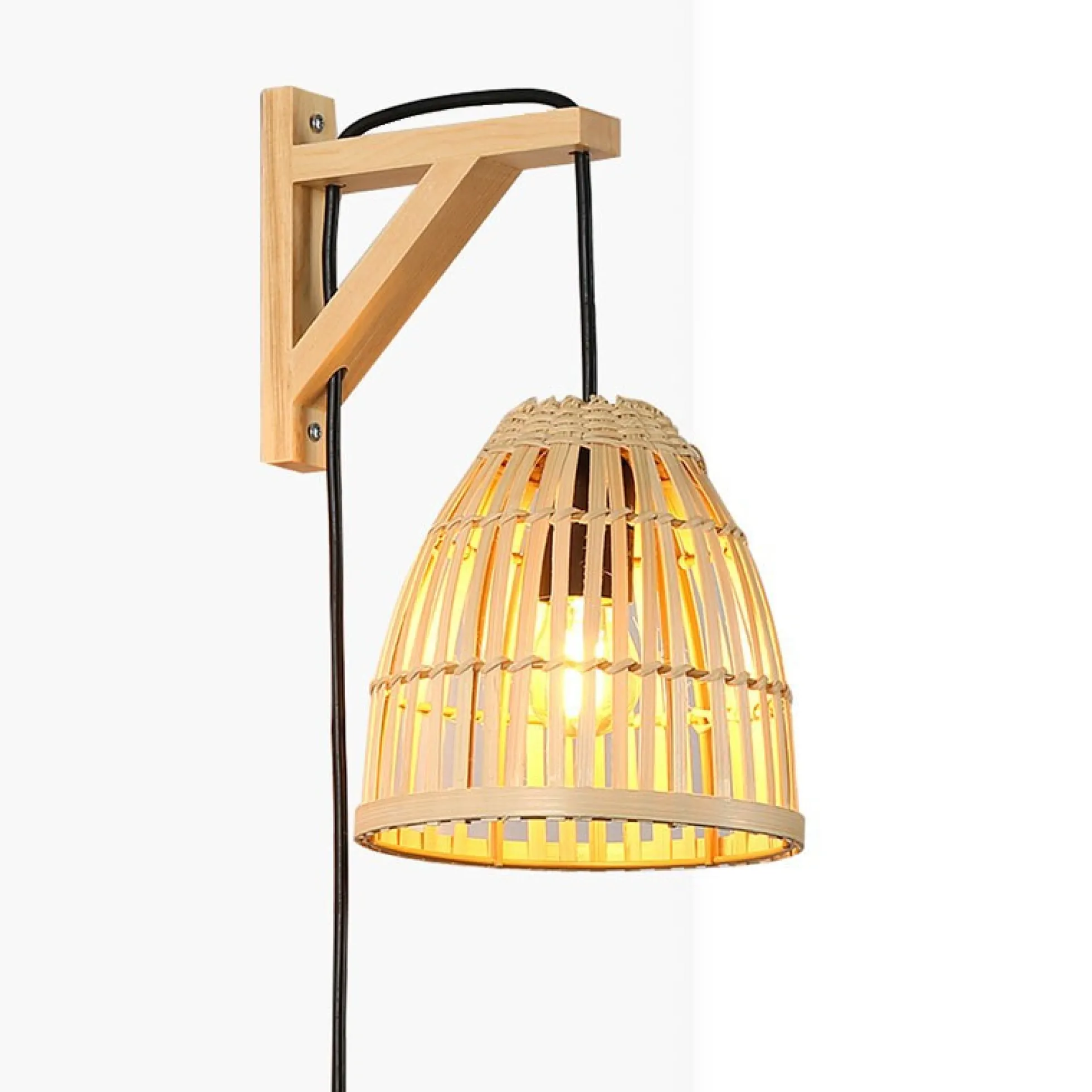 Aplique de pared en madera con pantalla de bambú "CESTA"