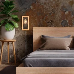 Aplique de pared en madera y metal, con cable y enchufe