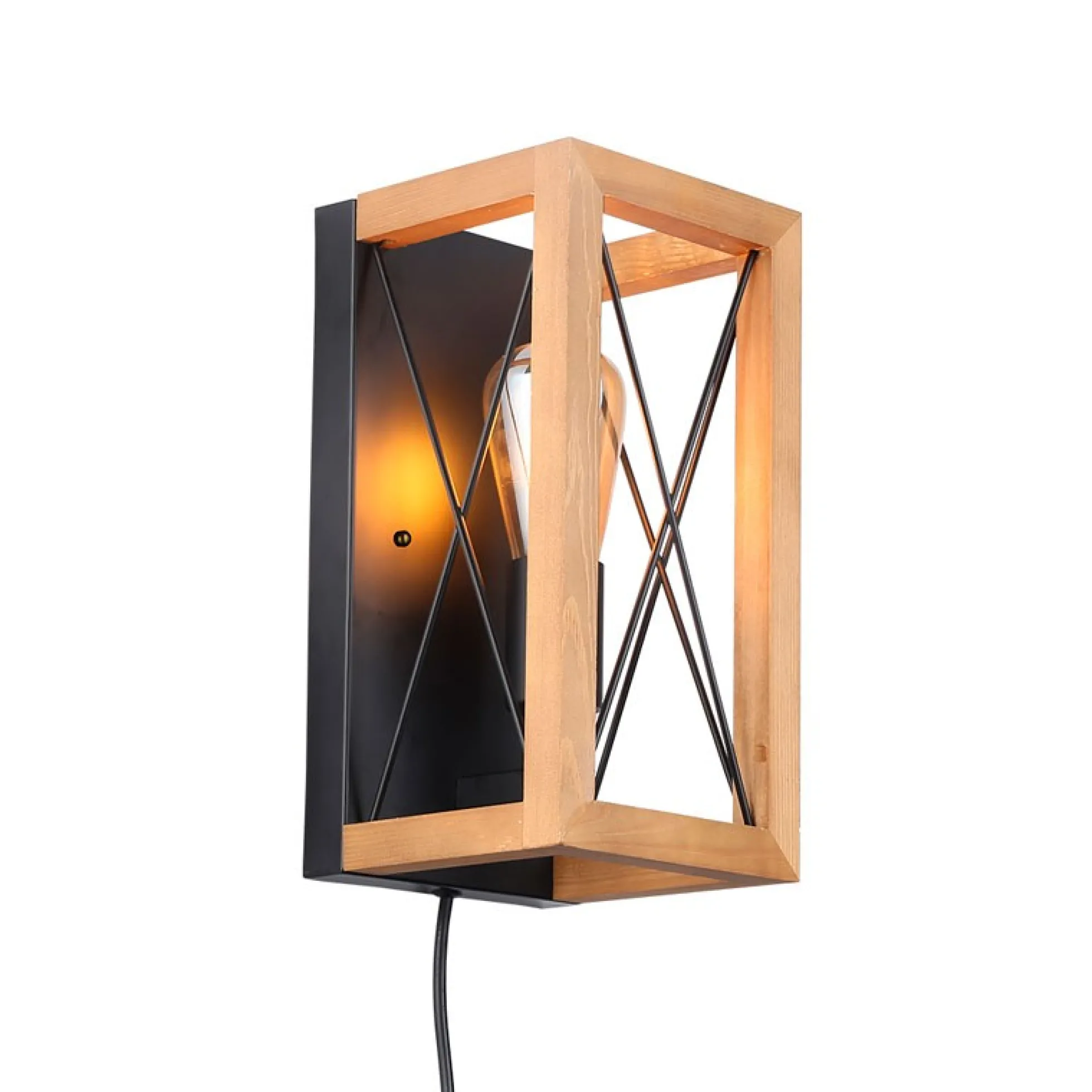 Aplique de pared en madera y metal, con cable y enchufe "Montse" - E27