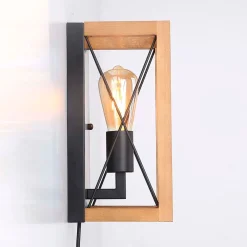 Aplique de pared en madera y metal, con cable y enchufe
