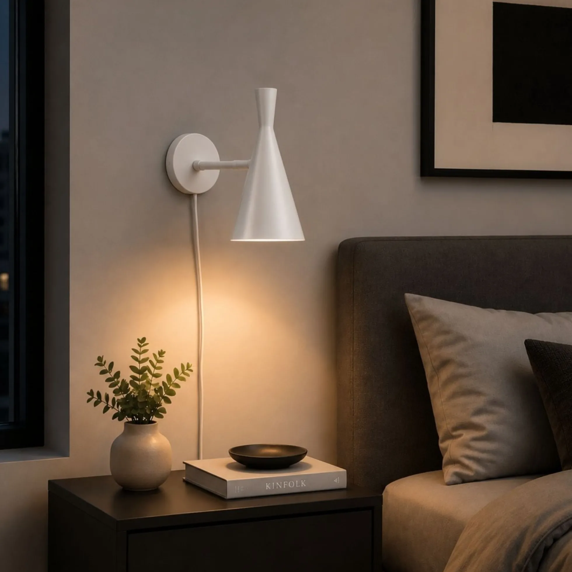Aplique de pared escandinavo orientable 330° con interruptor y enchufe