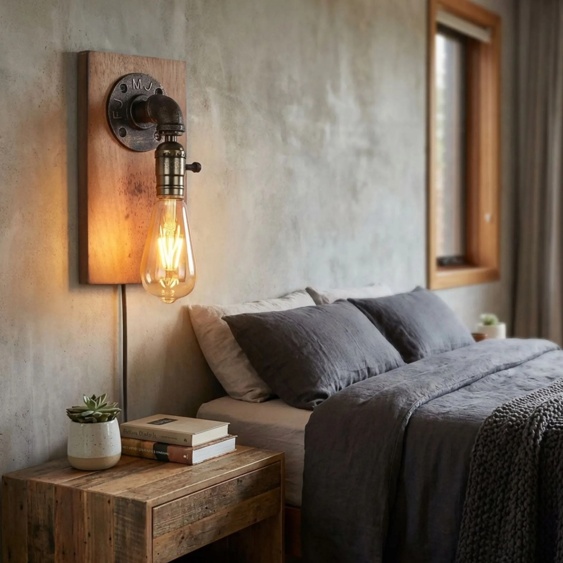 Aplique de pared estilo industrial de madera y metal "Older" - E27