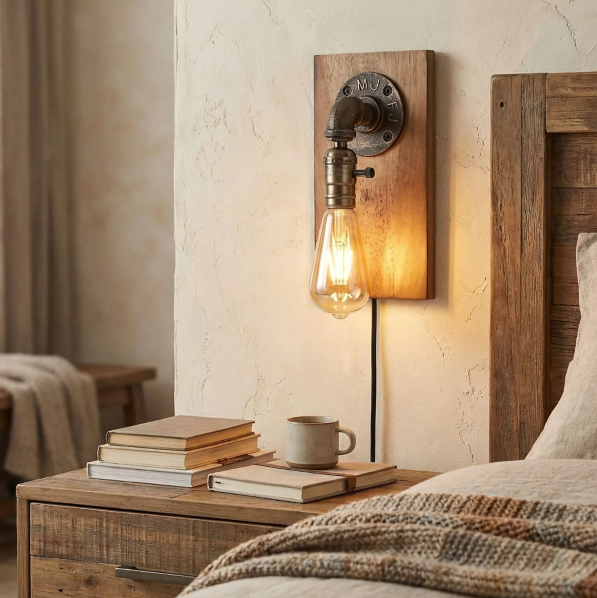 Aplique de pared estilo industrial de madera y metal "Older" - E27