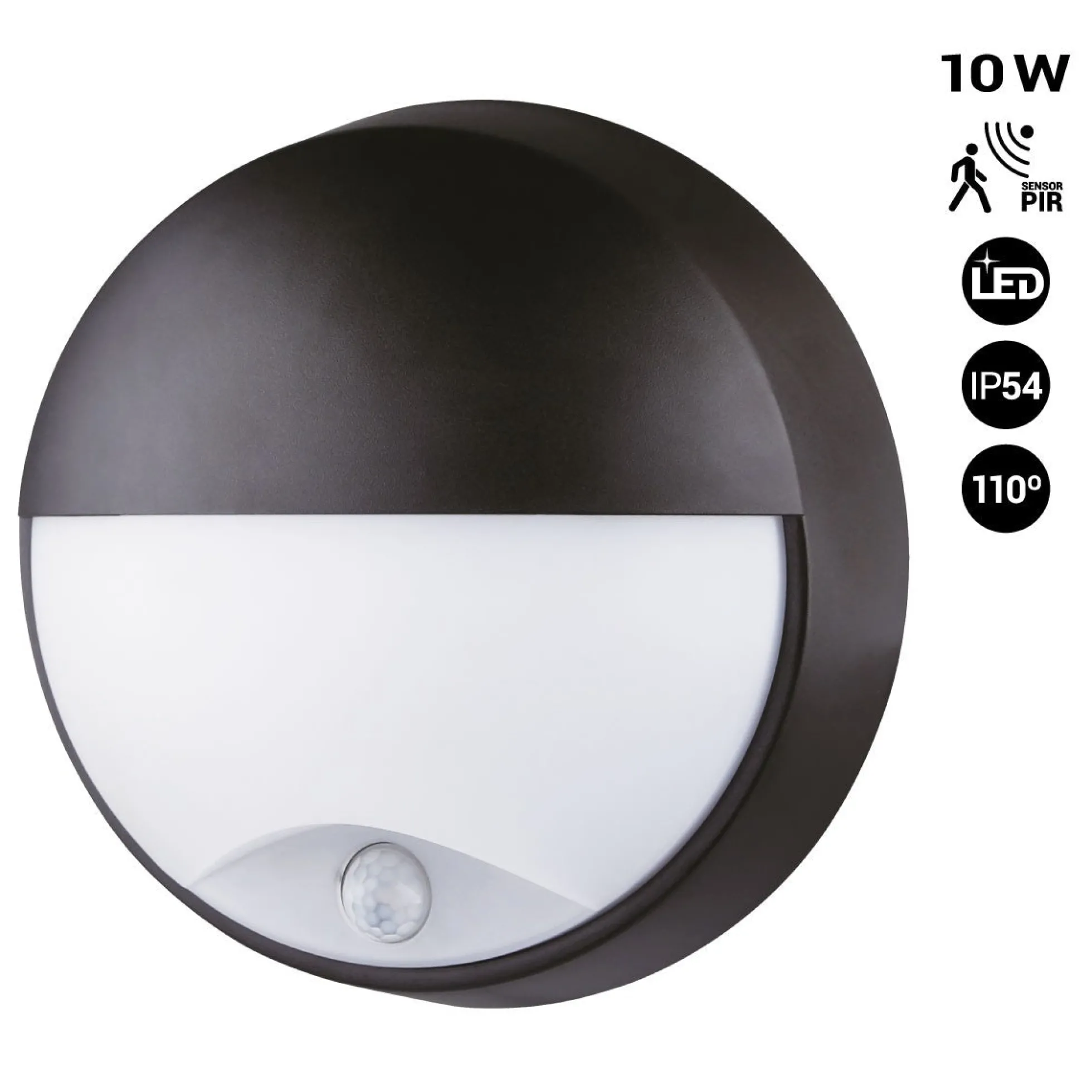 Aplique de pared exterior circular con sensor PIR - IP54 - 110º - 10W