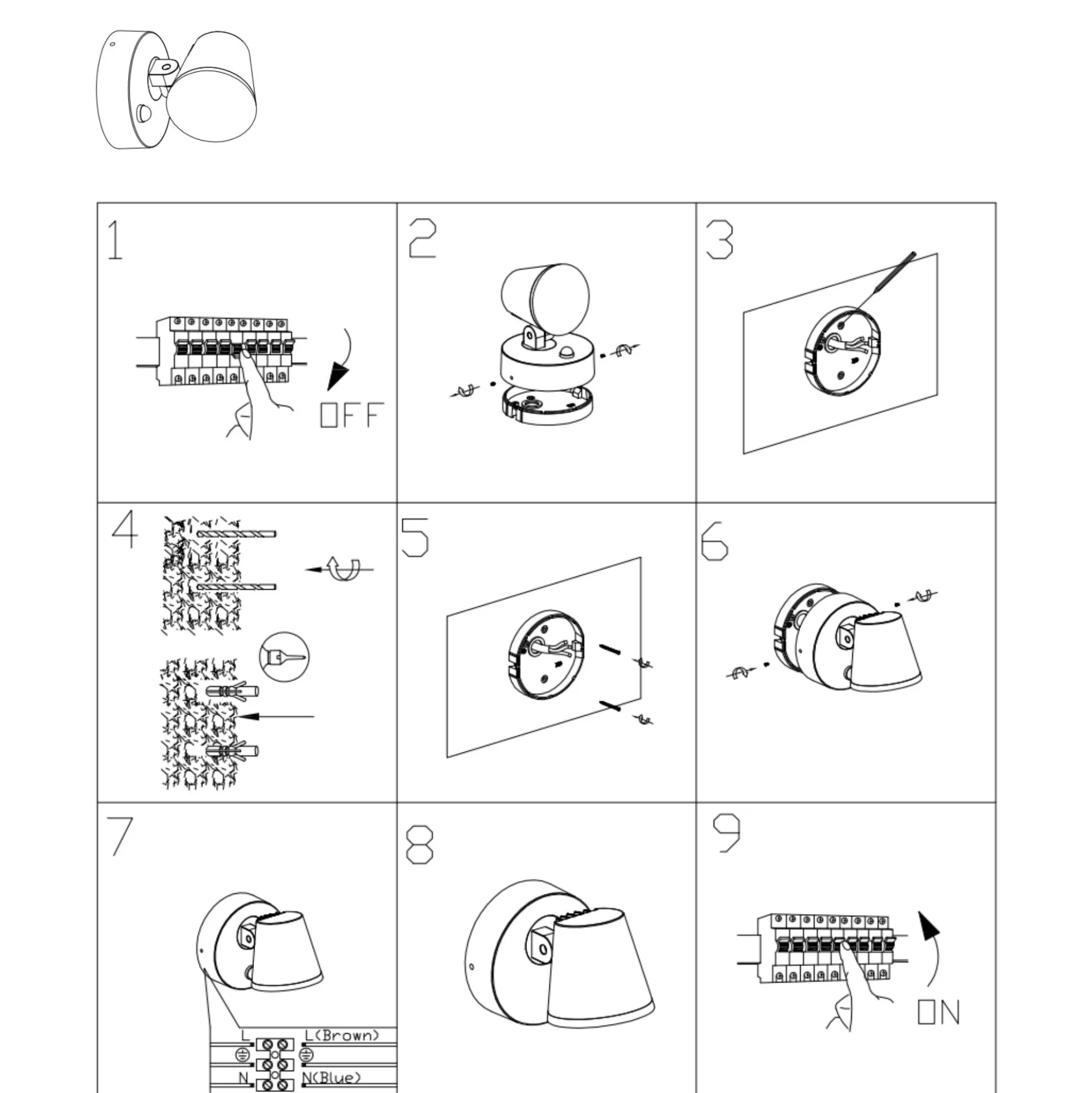 Aplique de pared exterior con sensor PIR "Stan" - 12,5W - Orientable - 3000K - IP54