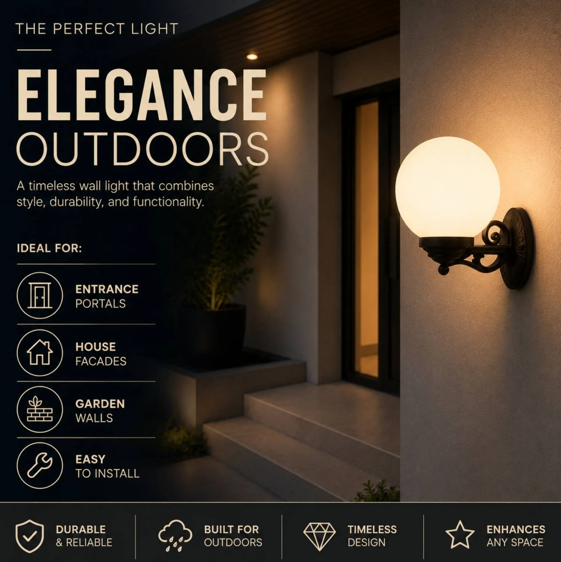 Aplique de pared exterior globo "NAUTA" - E27 - IP44