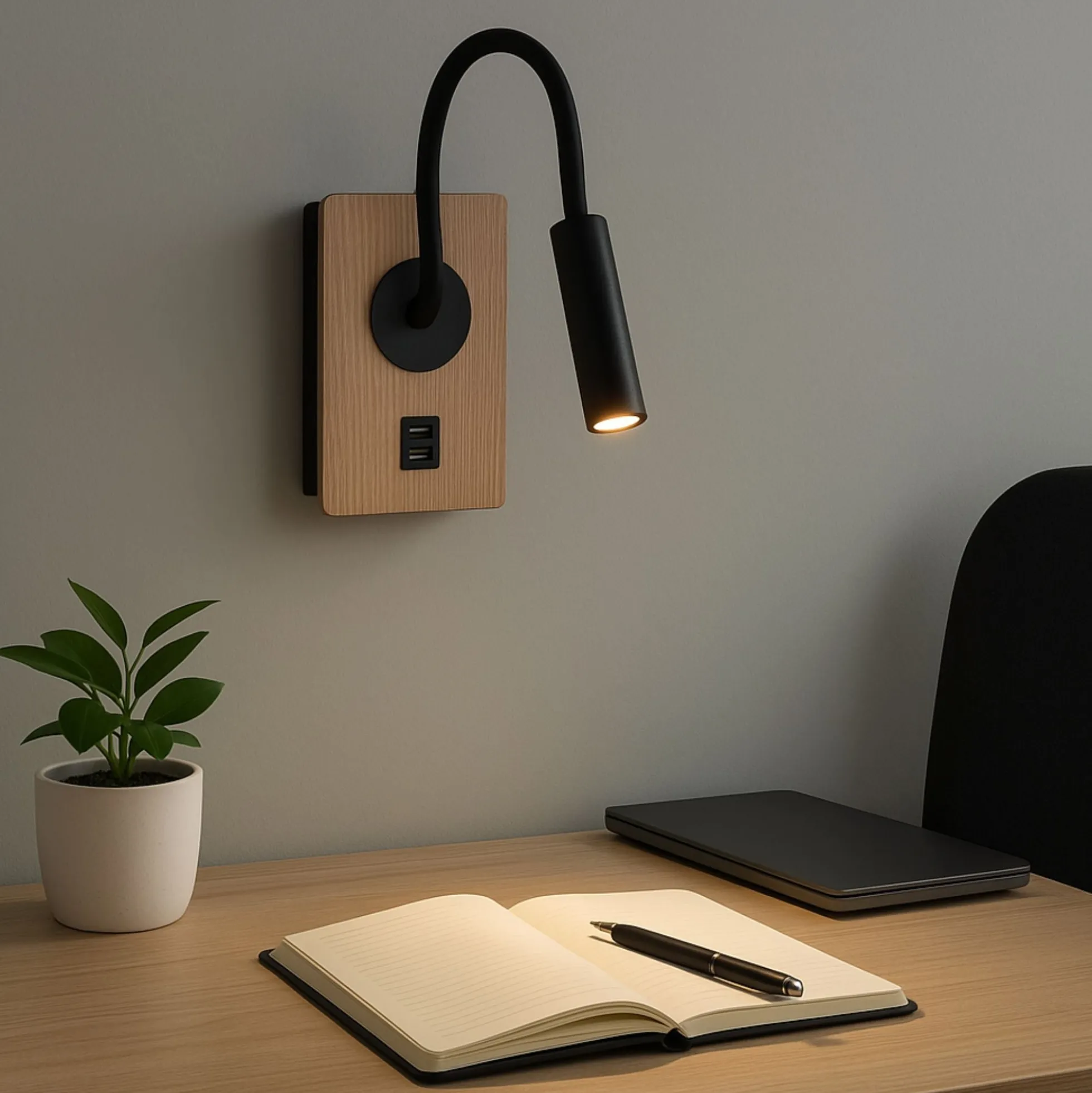 Aplique de pared flexible para lectura "LONDON" - Chip CREE - 3W - USB+USBC