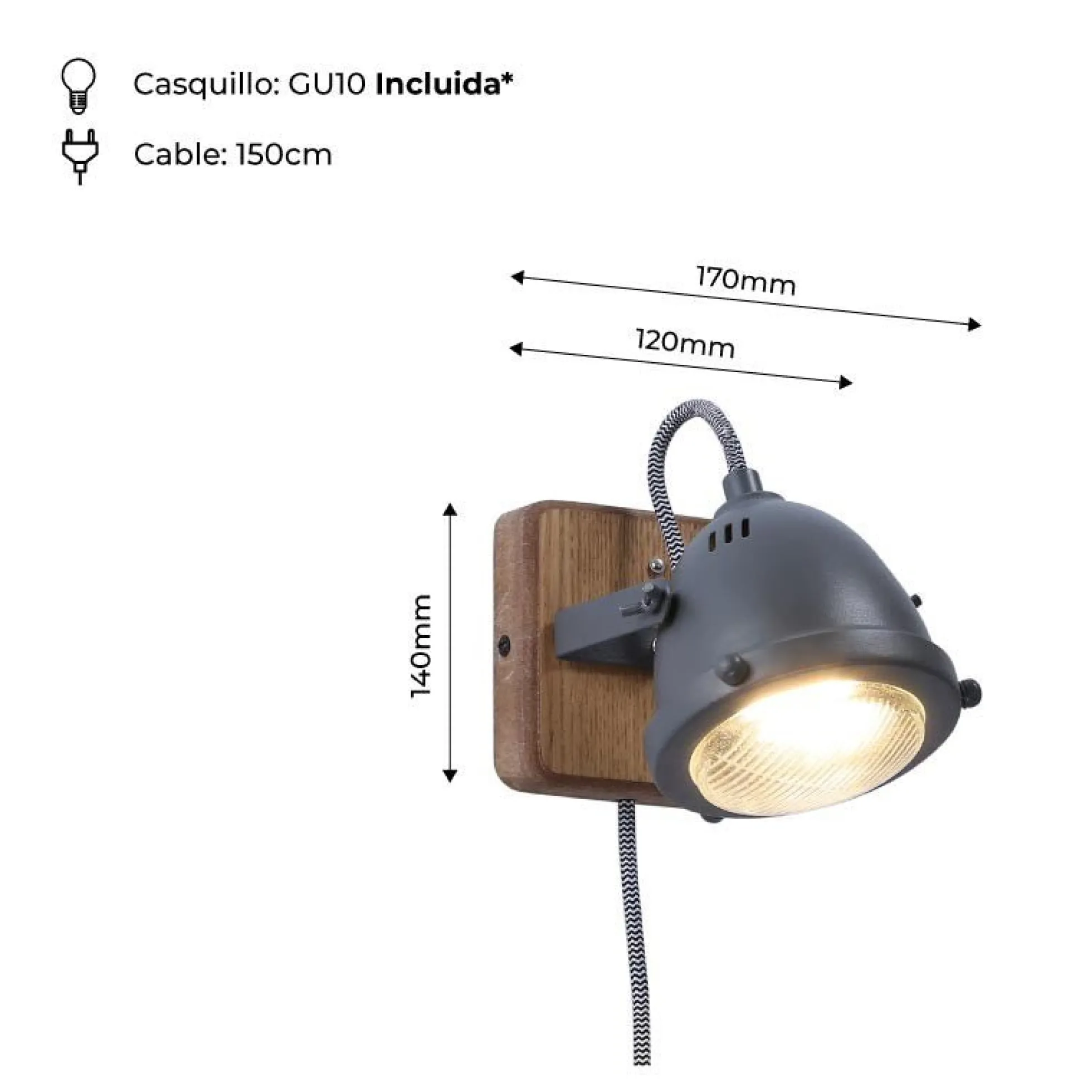 Aplique de pared industrial "Mott" - Orientable - GU10 Incluida