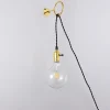 Aplique de Pared Interior Dorado con Enchufe y Interruptor para Dormitorio, Escalera, Escritorio