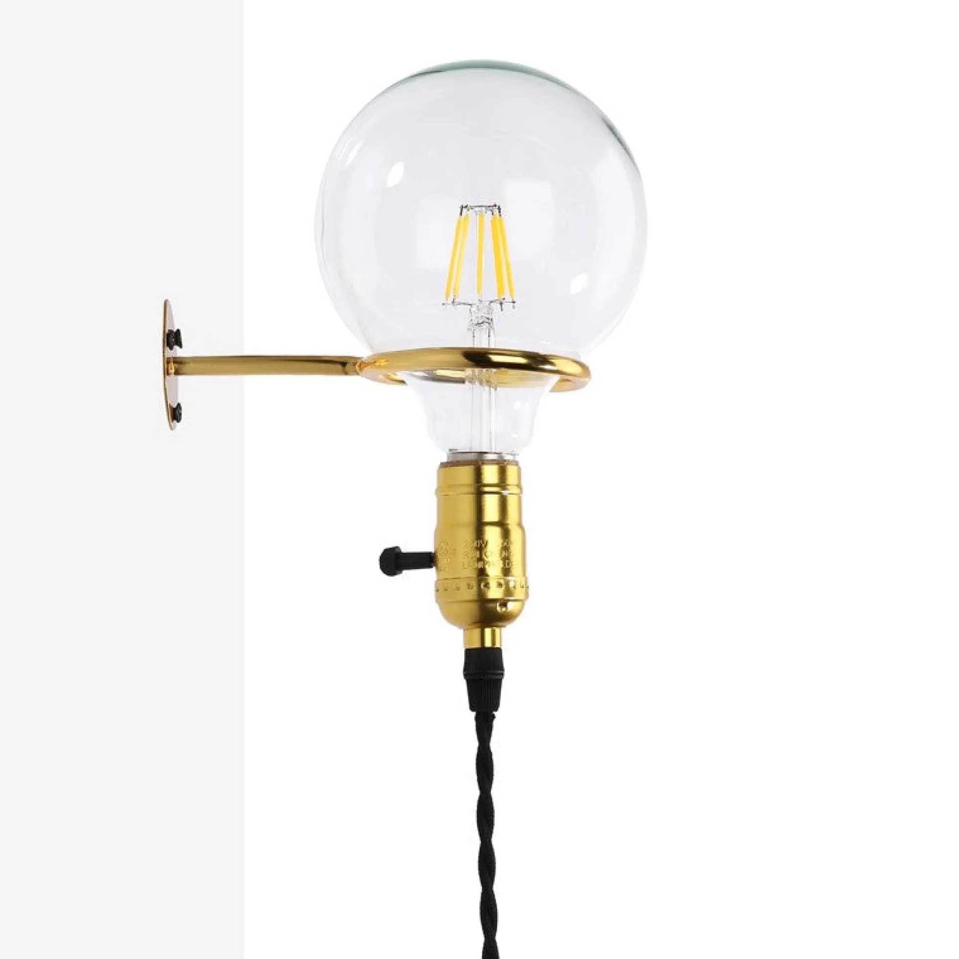 Aplique de Pared Interior Dorado con Enchufe y Interruptor para Dormitorio, Escalera, Escritorio