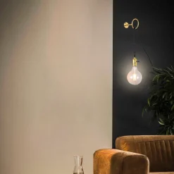 Aplique de Pared Interior Dorado con Enchufe y Interruptor para Dormitorio, Escalera, Escritorio