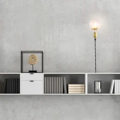 Aplique de Pared Interior Dorado con Enchufe y Interruptor para Dormitorio, Escalera, Escritorio