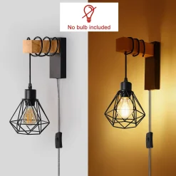 Aplique de pared jaula con cable y enchufe