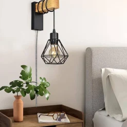 Aplique de pared jaula con cable y enchufe