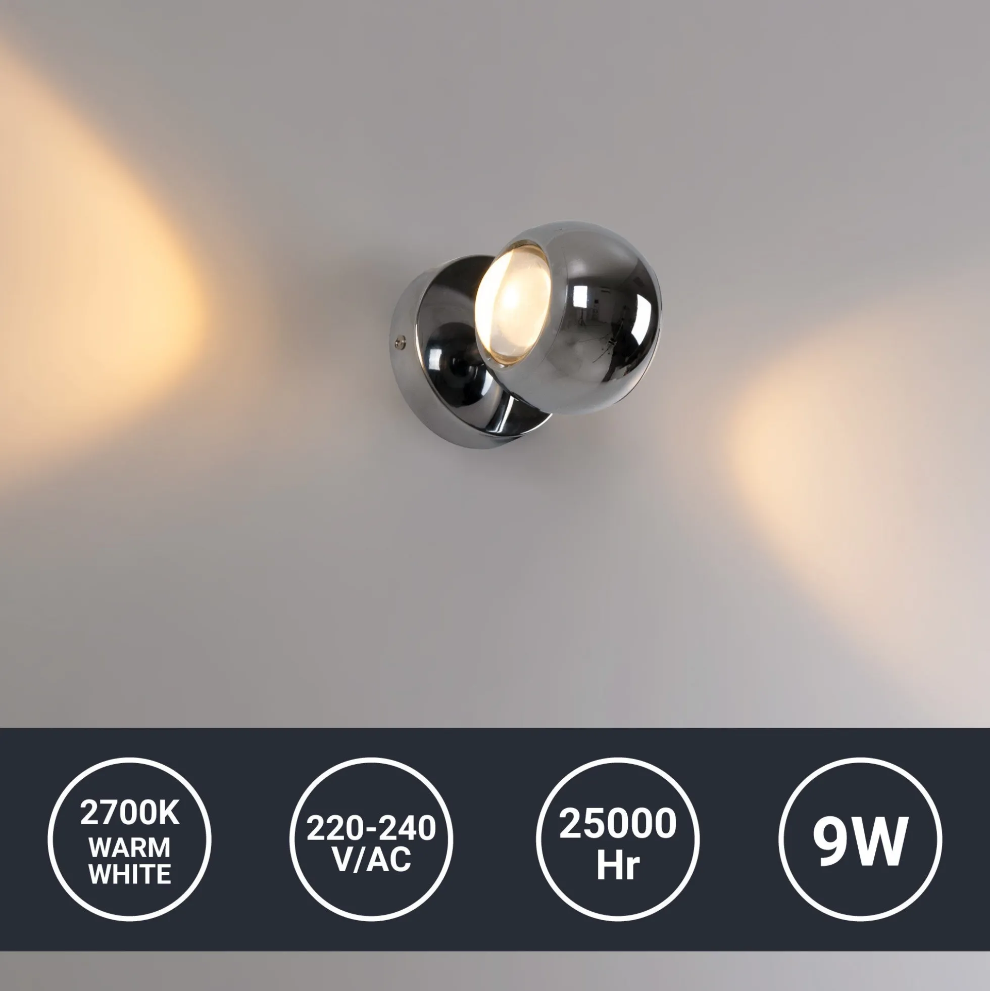 Aplique de pared LED con óptica "BOO" 9W - Cromo - Up & down - 2700K