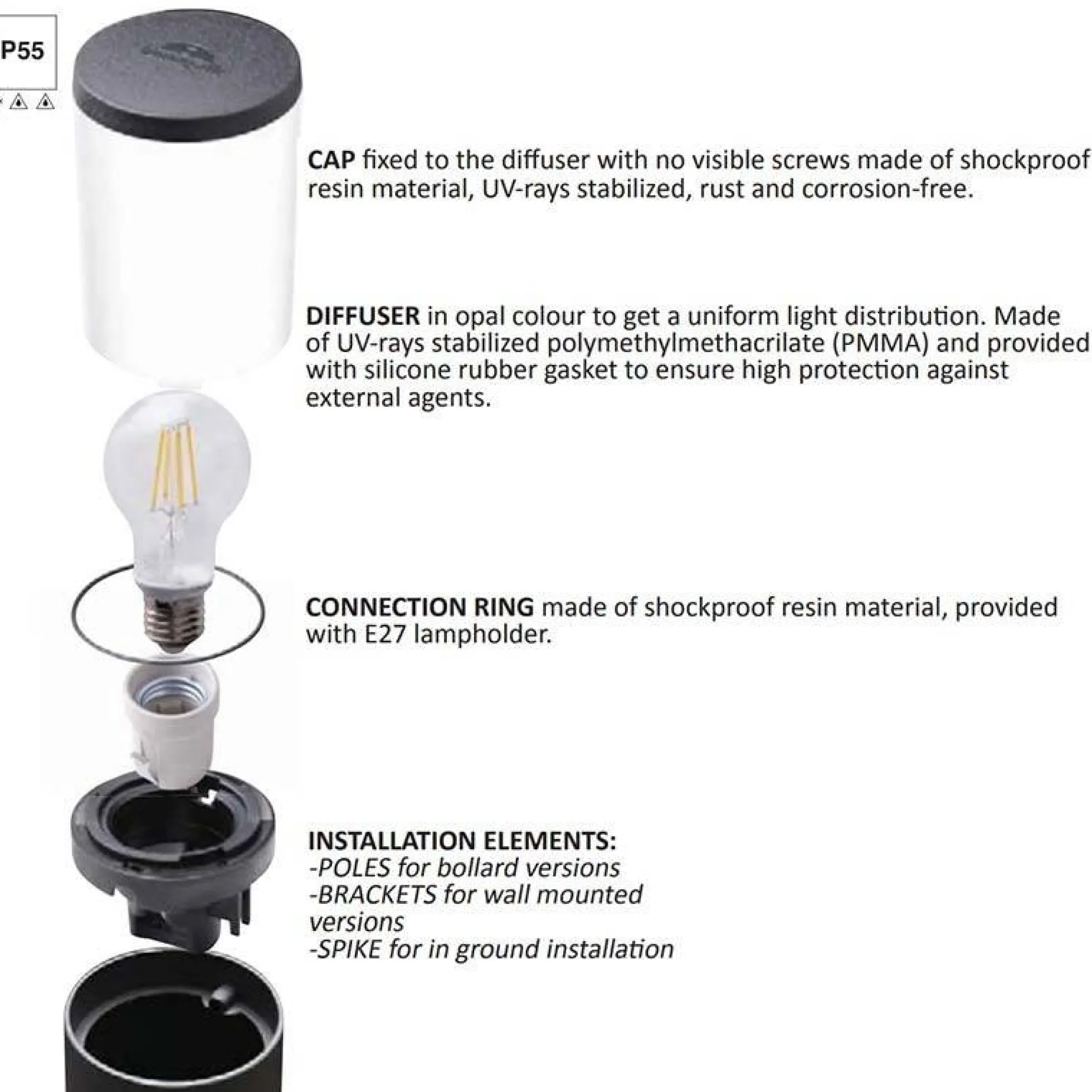 Aplique de pared LED inclinado FUMAGALLI "Amelia Wall" - E27 - IP55