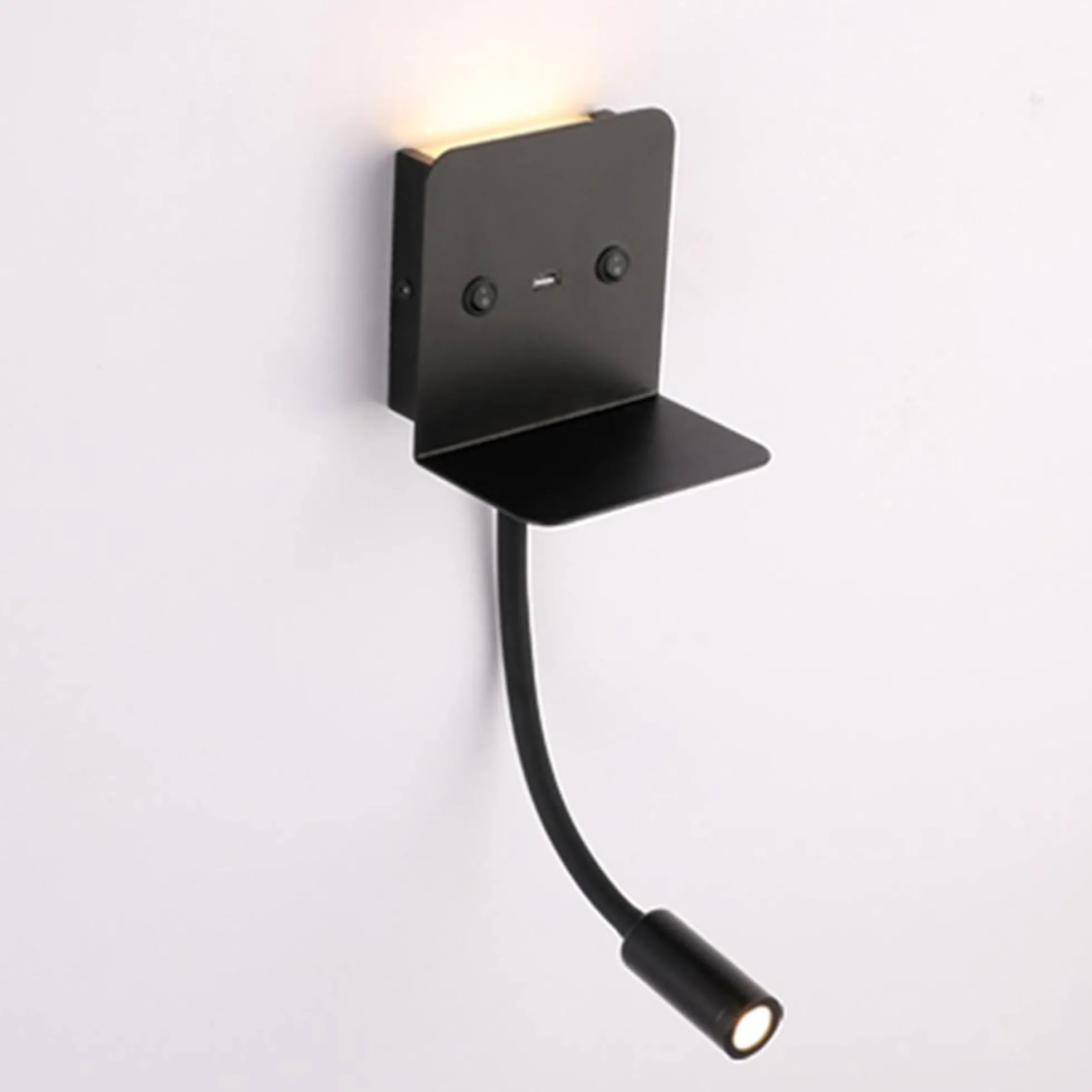 Aplique de pared LED para lectura "SLANGE" 3W + 6W orientable y base de carga USB