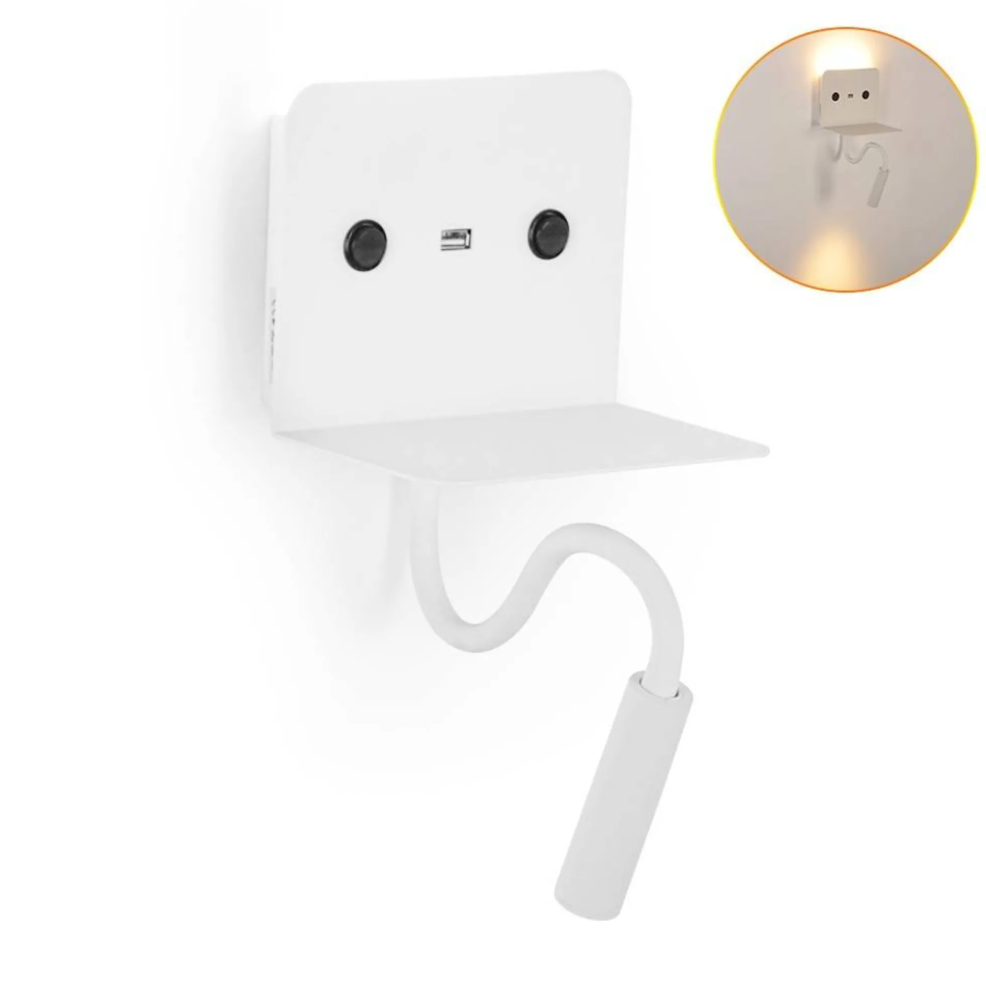 Aplique de pared LED para lectura "SLANGE" 3W + 6W orientable y base de carga USB
