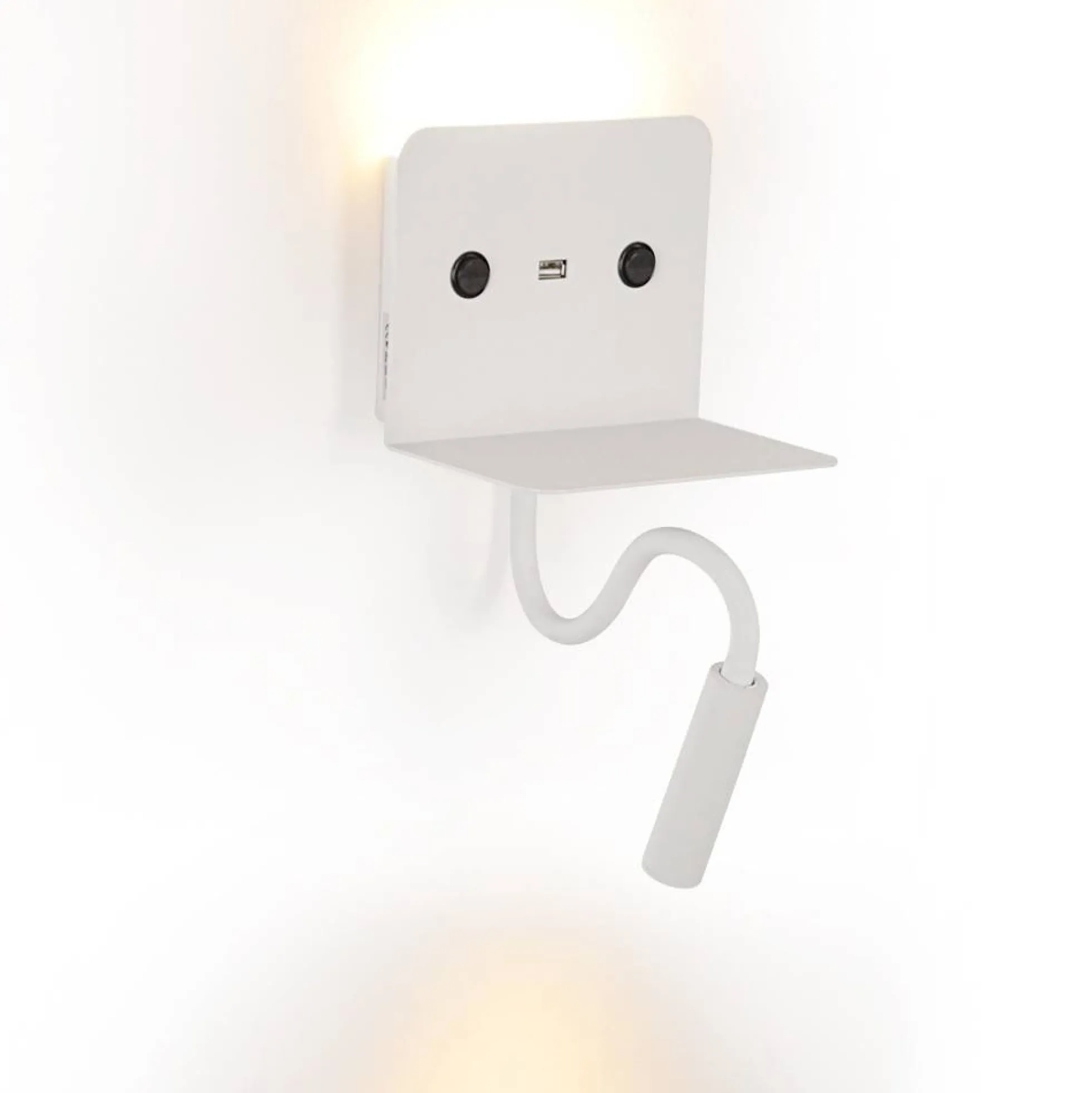 Aplique de pared LED para lectura "SLANGE" 3W + 6W orientable y base de carga USB