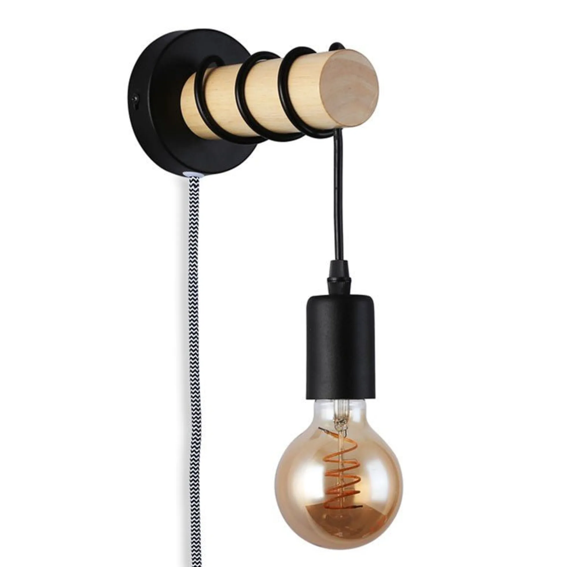 Aplique de pared madera con interruptor y enchufe "MILA"